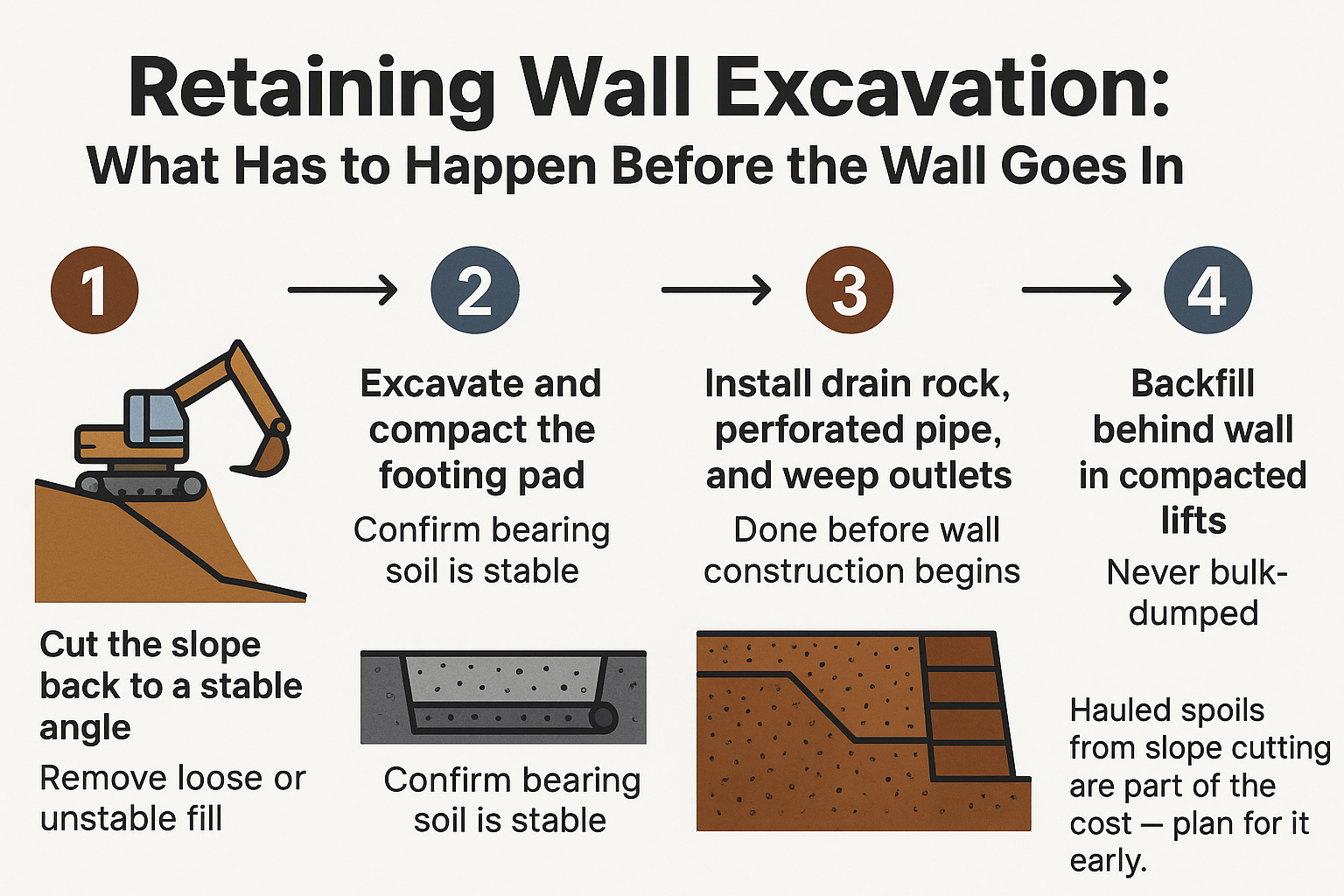 Retaining Walls Built on Slopes: What the Excavation Has to Get Right First
